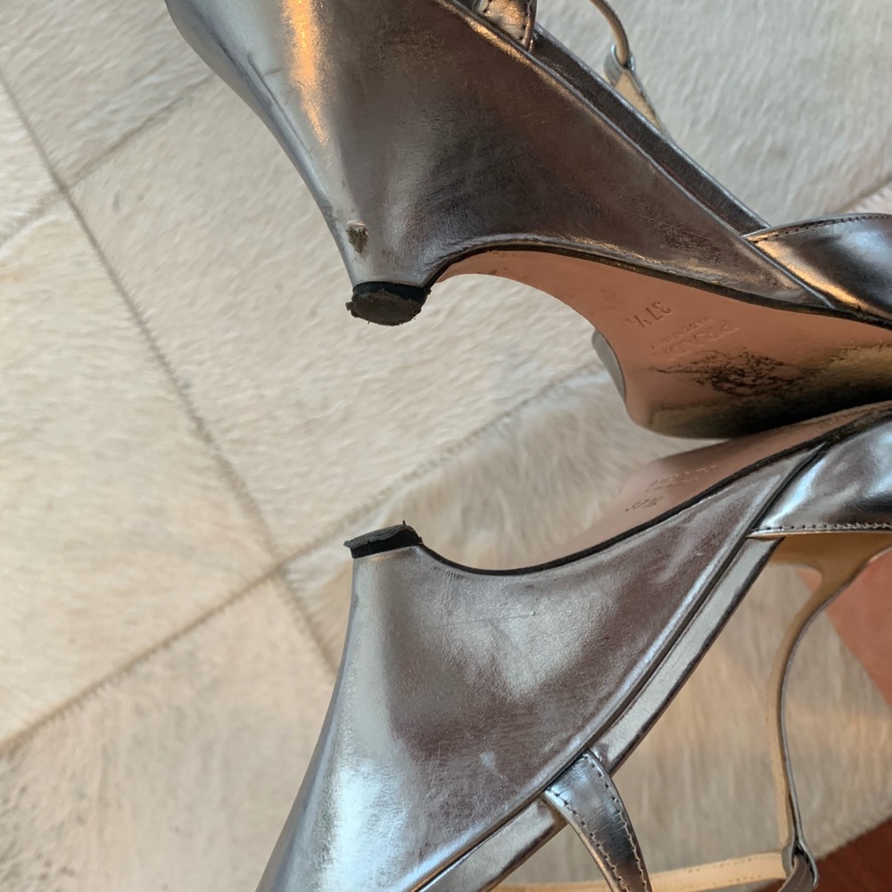 Prada peep toe Mary Jane metallic wedge sandals - Picture 7 of 8